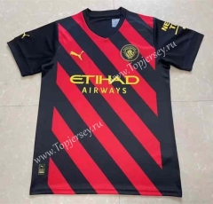 (S-4XL) 2022-2023 Correct Version Manchester City Away Red&Black Thailand Soccer Jersey AAA-809