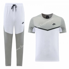 2022-2023 Nike Gray&White Short-Sleeved Thailand Soccer Tracksuit-LH