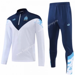2022-2023 Olympique de Marseille White&Blue Thailand Soccer Tracksuit-4627