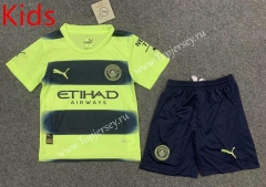 2022-2023 Manchester City Fluorescent Green Kid/Youth Soccer Uniform-HR