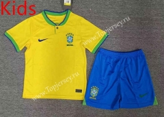 2022-2023 World Cup Brazil Home Yellow Kid/Youth Soccer Uniform-2353