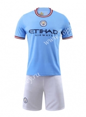 ( Without Logo ) 2022-2023 Manchester City Home Blue Soccer Uniform-6253