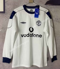 Retro Version 99-00 Manchester United Away White LS Thailand Soccer Jersey AAA-6590