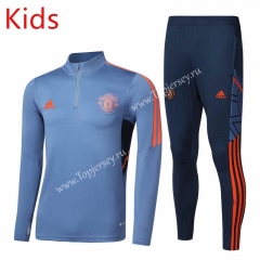 2022-2023 Manchester United Light Gray Kids/Youth Soccer Tracksuit-GDP