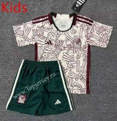 2022-2023 Mexico Away Red&Beige Kids/Youth Soccer Uniform-0973