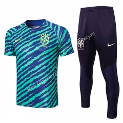 2022-2023 Brazil Blue&Green Short-sleeved Thailand Soccer Tracksuit-815