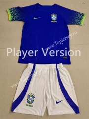 Player Version 2022-2023 Brazil Away Blue Thailand Soccer Uniform-888