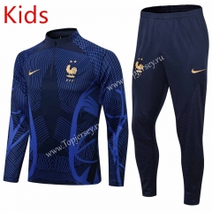 2022-2023 France Royal Blue Kids/Youth Soccer Tracksuit -411