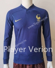 Player Version 2022-2023 France Home Royal Blue LS Thailand Soccer Jersey AAA-807
