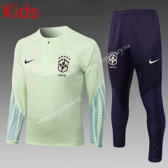 2022-2023 Brazil Light Green Kids/Youth Soccer Tracksuit-815