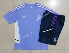 2022-2023 Real Madrid Light Purple Short-Sleeve Thailand Soccer Tracksuit-815