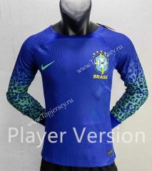 Player Version 2022-2023 Brazil Away Blue LS Thailand Soccer Jersey AAA-2016