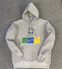2022-2023 Brazil Light Gray Thailand Soccer Tracksuit Top With Hat-CS