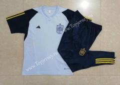 2022-2023 Spain Light Blue Short-Sleeved Thailand Soccer Tracksuit--815