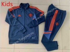 2022-2023 Manchester United Upper Cyan Kids/Youth Soccer Jacket Uniform-GDP