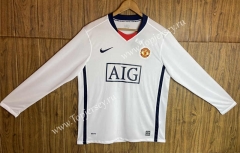 Retro Version 07-08 Manchester United White LS Thailand Soccer Jersey AAA-SL