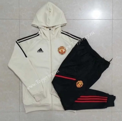 2023-2024 Manchester United Light Yellow Thailand Soccer Jacket Uniform With Hat-815