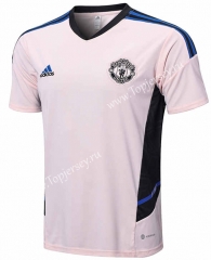2022-2023 Manchester United Pink Short-sleeve Thailand Soccer Tracksuit Top-815