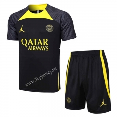 2023-2024 Paris SG Black Short-sleeved Thailand Soccer Tracksuit -815