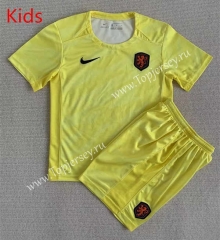 2023-2024 Netherlands Goalkeeper Yellow Kids/Youth Soccer Uniform