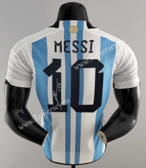 Player Version 3 Stars 2022-2023 Argentina Home Blue&White ( #10 Messi ) Thailand Soccer Jersey AAA