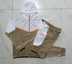 2023-2024 Khaki&White Thailand Soccer Jacket Uniform With Hat-815