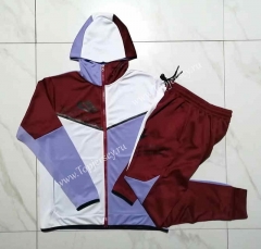 2023-2024 Purple&White&Maroon Thailand Soccer Jacket Uniform With Hat-815