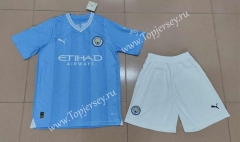 2023-2024 Correct Version Manchester City Home Light Blue Soccer Uniform-718