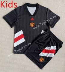 Retro Version Manchester United Black Kids/Youth Soccer Uniform-AY