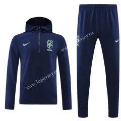 2023-2024 Brazil Royal Blue Thailand Soccer Tracksuit With Hat-7411