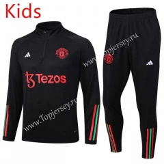 2023-2024 Manchester United Black Kids/Youth Soccer Tracksuit-411
