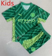 2023-2024 Manchester City Goalkeeper Green Kid/Youth Soccer Uniform-AY