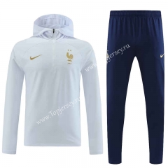 2023-2024 France White Thailand Soccer Tracksuit With Hat-7411