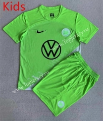 2023-2024 Wolfsburg Home Fluorescent Green Kids/Youth Soccer Uniform-AY