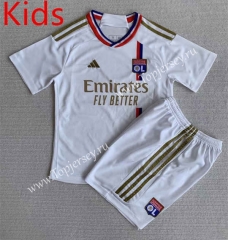 2023-2024 Olympique Lyonnais Home White Kids/Youth Soccer Uniform-AY