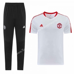 2023-2024 Manchester United White Short-sleeve Thailand Soccer Tracksuit-LH