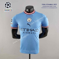 Player Version 2022-2023 Champions Version Manchester City Home Blue Thailand Soccer Jersey AAA