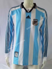 Retro Version 1998 Argentina Home Blue and White LS Thailand Soccer Jersey AAA-503
