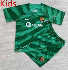 2023-2024 Barcelona Goalkeeper Green Kid/Youth Soccer Uniform-AY