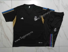 2023-2024 Real Madrid Black Short-Sleeve Thailand Soccer Tracksuit-815