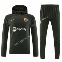2023-2024 Barcelona Army Green Thailand Soccer Tracksuit With Hat-4627