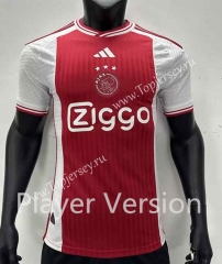 Player Version 2023-2024 Ajax Home Red&White Thailand Soccer Jersey AAA