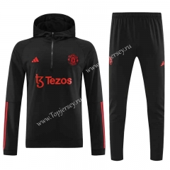 2023-2024 Manchester United Black Thailand Soccer Tracksuit With Hat-4627