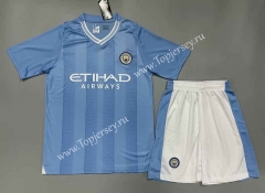 ( Without Brand Logo ) 2023-2024 Manchester City Home Light Blue Soccer Uniform-9031