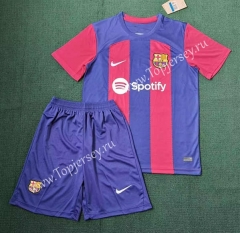 2023-2024 Correct Version Barcelona Home Red&Blue Soccer Uniform-3454