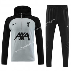 2023-2024 Liverpool Light Gray Thailand Soccer Tracksuit With Hat-4627