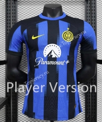 Player Version  With Sponsor Version 2023-2024 Inter Milan Home Blue&Black Thailand Soccer Jersey AAA-888