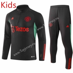2023-2024 Manchester United Black Kids/Youth Soccer Tracksuit-GDP