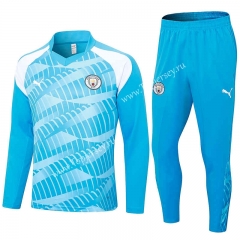 2023-2024 Manchester City Light Blue Thailand Soccer Tracksuit Uniform-411