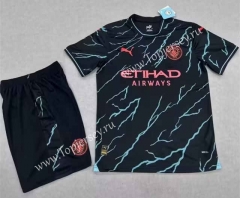 2023-2024 Manchester City 2nd Away Blue&Black Soccer Uniform-718